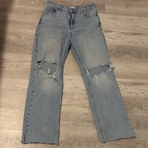 Zara Light Blue Distressed Flare Jeans
